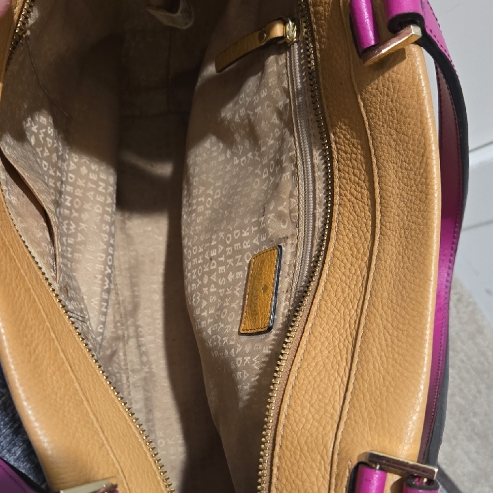 Kate Spade Colorblock Leather Tote Orange Pink Tan Shoulder Work Bag Spring - Picture 10 of 10